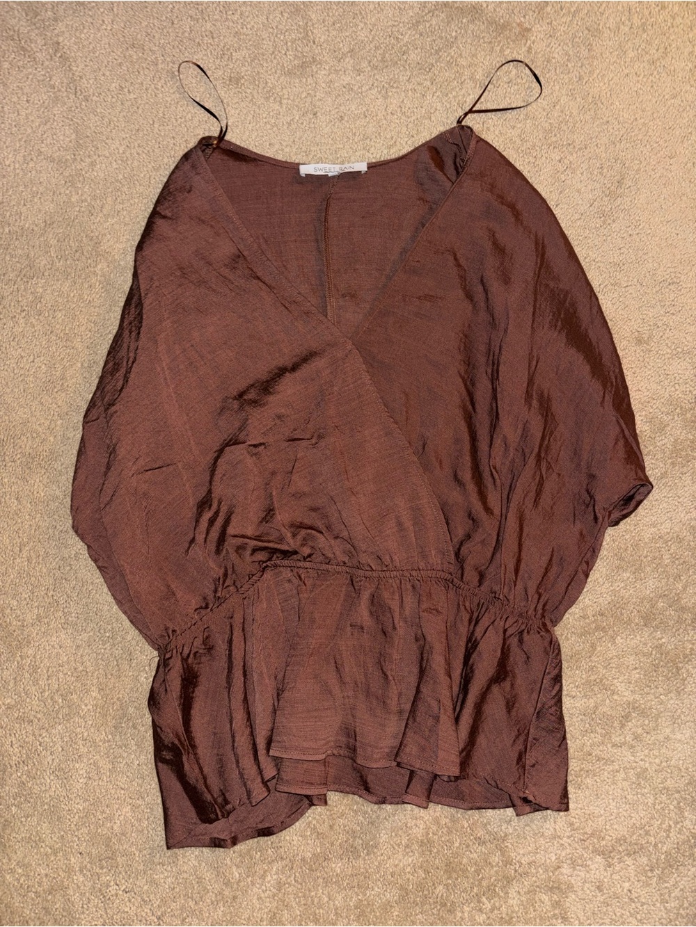Sweet Rain Brown V-Neck Peplum Blouse